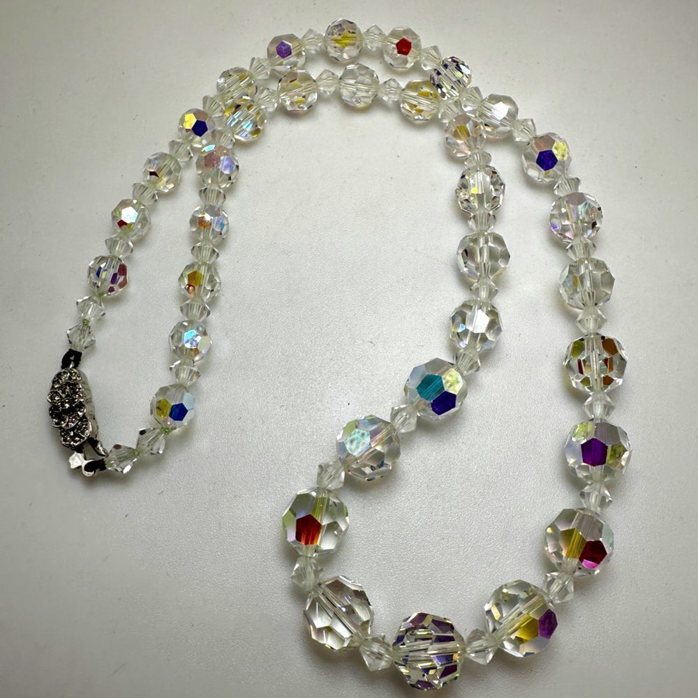 18" All‎ Aurora Borealis crystal beaded necklace with vintage clasp!